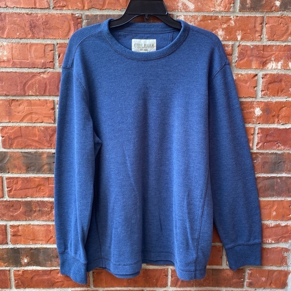 Eddie Bauer Mens Medium Blue Ribbed Knit Crew Neck Long Sleeve Pullover Shirt